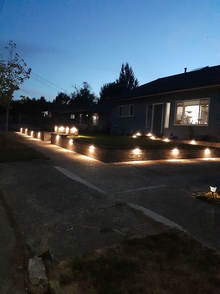 Retaining wall with outdoor lighting at night in Renton WA